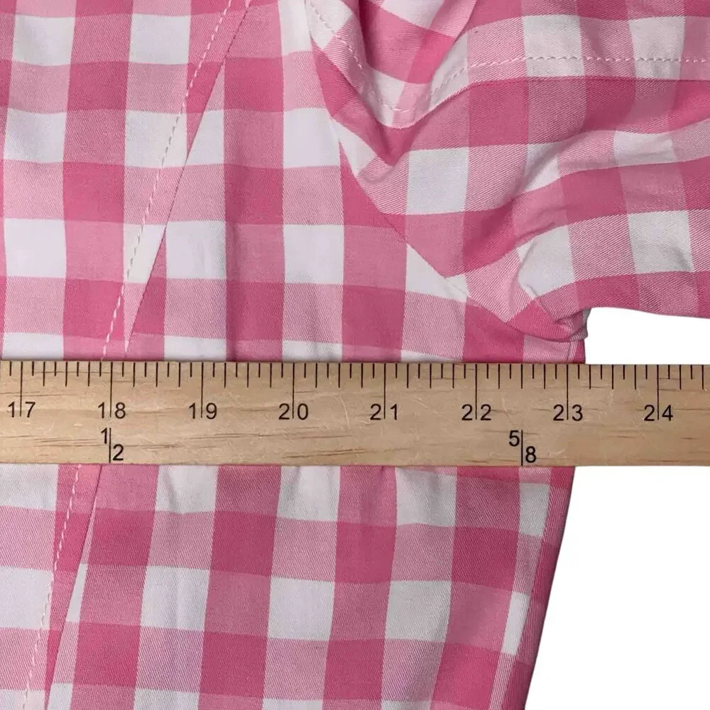 Talbots NWT Gingham Trench Coat Size XL Pink White Belted Cotton Blend Jacket - Picture 8 of 9